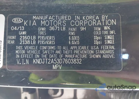 2013 Kia Soul z USA, uszkodzony, nr VIN KNDJT2A53D7603832